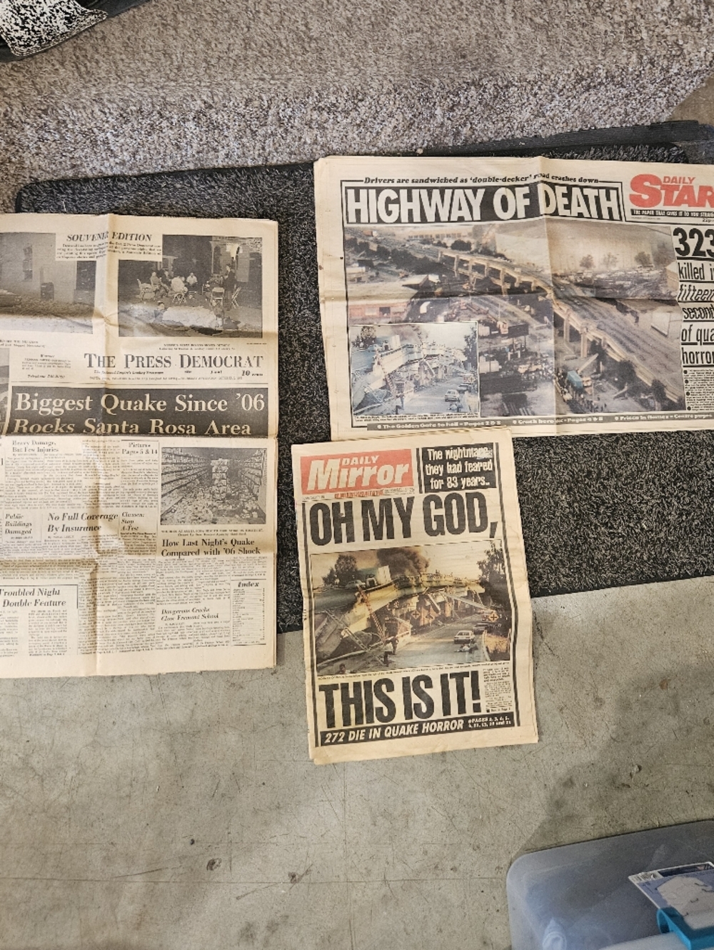 Vintage Newspapers- 2 From 1989 Earthquake, 1 From 1969 Santa Rosa Quake